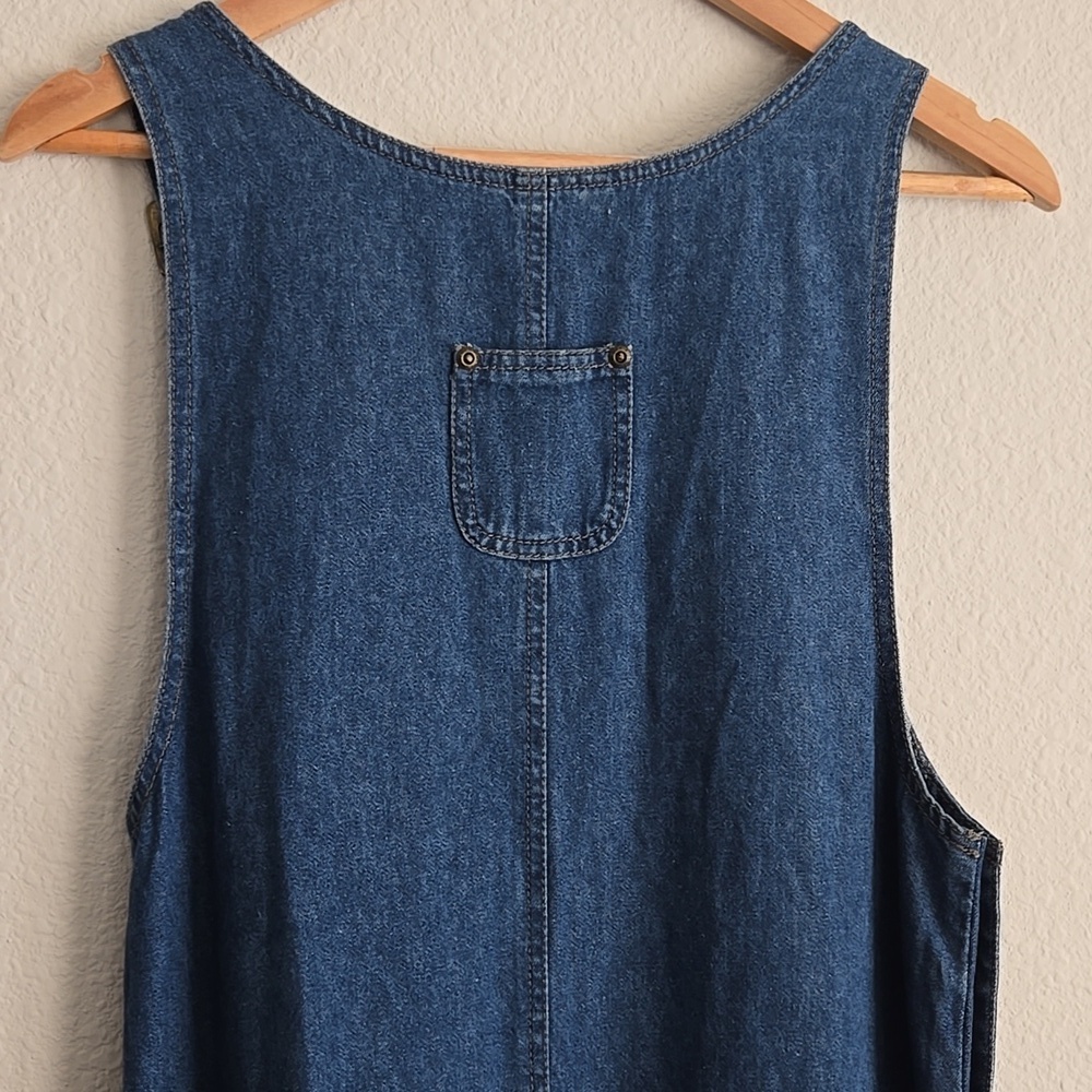 Vintage Denim Jumper Dress with Patchwork Heart Accents And Two Side Slits - Picture 8 of 10